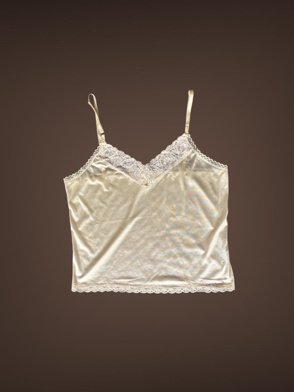 Women's Vintage Heavenly Secrets Cream Lace Camisole Top, Size Medium